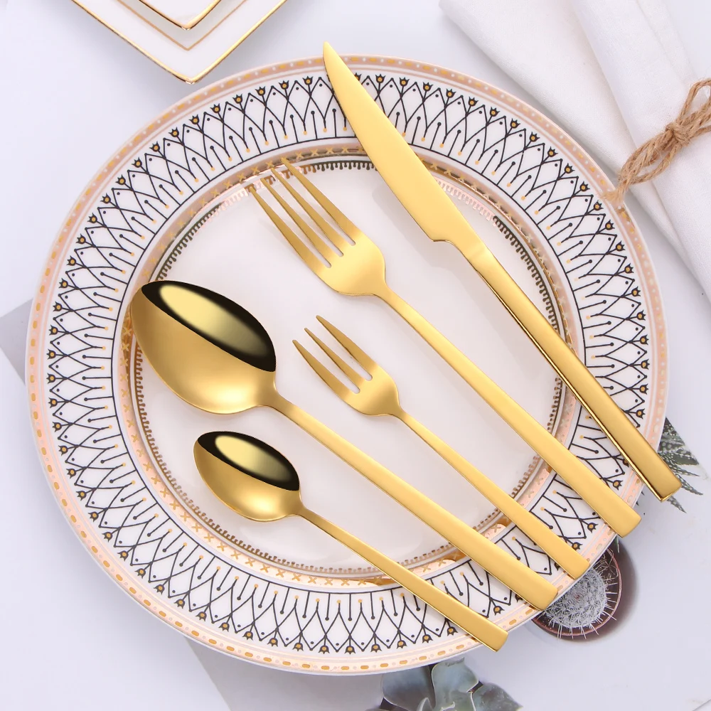 Gold Cutlery Stainless Steel Cutlery Set Fork Spoons Knives Complete