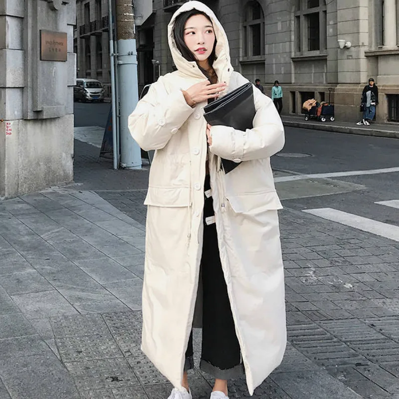 

New Hooded Adjustable Waist Down Cotton Winter Coats Parkas Warm Jackets Long Overcoat Plus Size Women Winter Jacket HK219