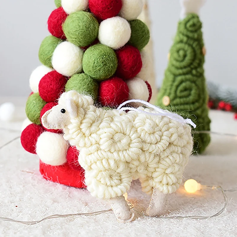 Handwork Curly Sheep Christmas Tree Pendant Hanging Ornament Felt Sheep Home Christmas Decoration Gift