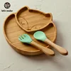 Let's Make Baby Dinner Plates Set Wooden Cartoon Dinner Plate Fork Spoon Children Feeding Plate Safe Edible Silicone Product 4
