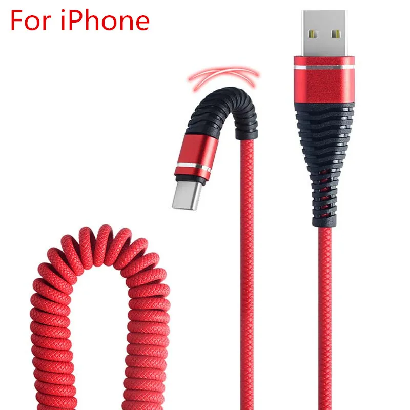 For iPhone 1,2 M type-C кабель для передачи данных Быстрая зарядка Micro USB Мобильный телефон Линия Весна прочный для Android IPhone 7 8 P XS Max универсальный кабель - Цвет: For iPhone
