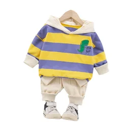 Survêtement de printemps pour enfants, vêtements de dessin animé pour bébés garçons et filles, à rayures, à capuche et pantalon, 2 pièces/ensembles, automne 