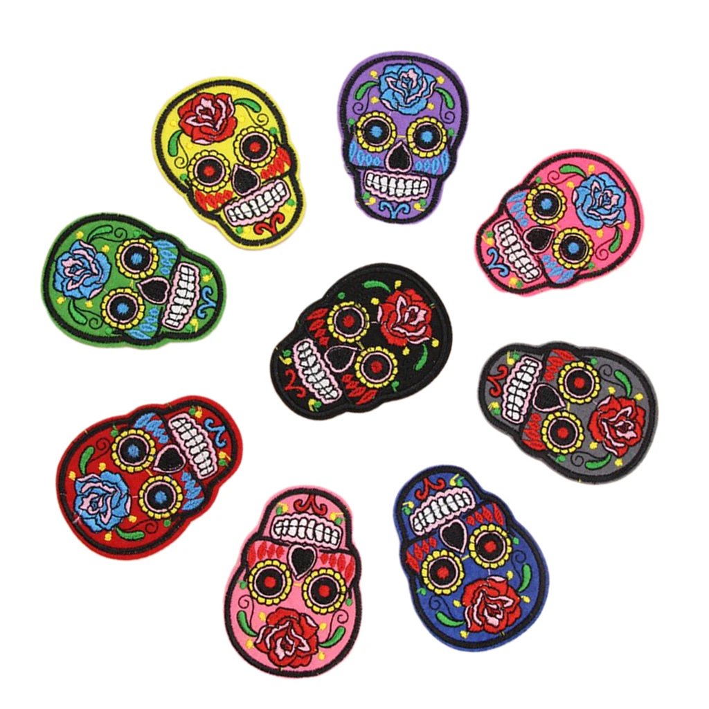 8x Skull Pattern Patch Fabric Garment Applique Embroidery, Handcraft Sewing Accessories Clothing Stickers Sew-on Patches