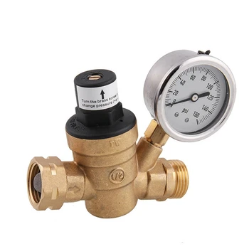 

M11-0660R Water Pressure Relief Valve Brass Lead-Free Adjustable Water Pressure Reducer with Gauge for RV Camper