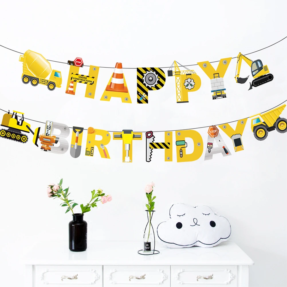 Kids Happy Birthday Banner Construction Project Themed Banner