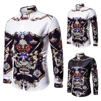 

Fashion Social Party Shirts Spring And Autumn New Recreational Fashion Men's S Gold Printed Long Sleeve Casual Business Shirt
