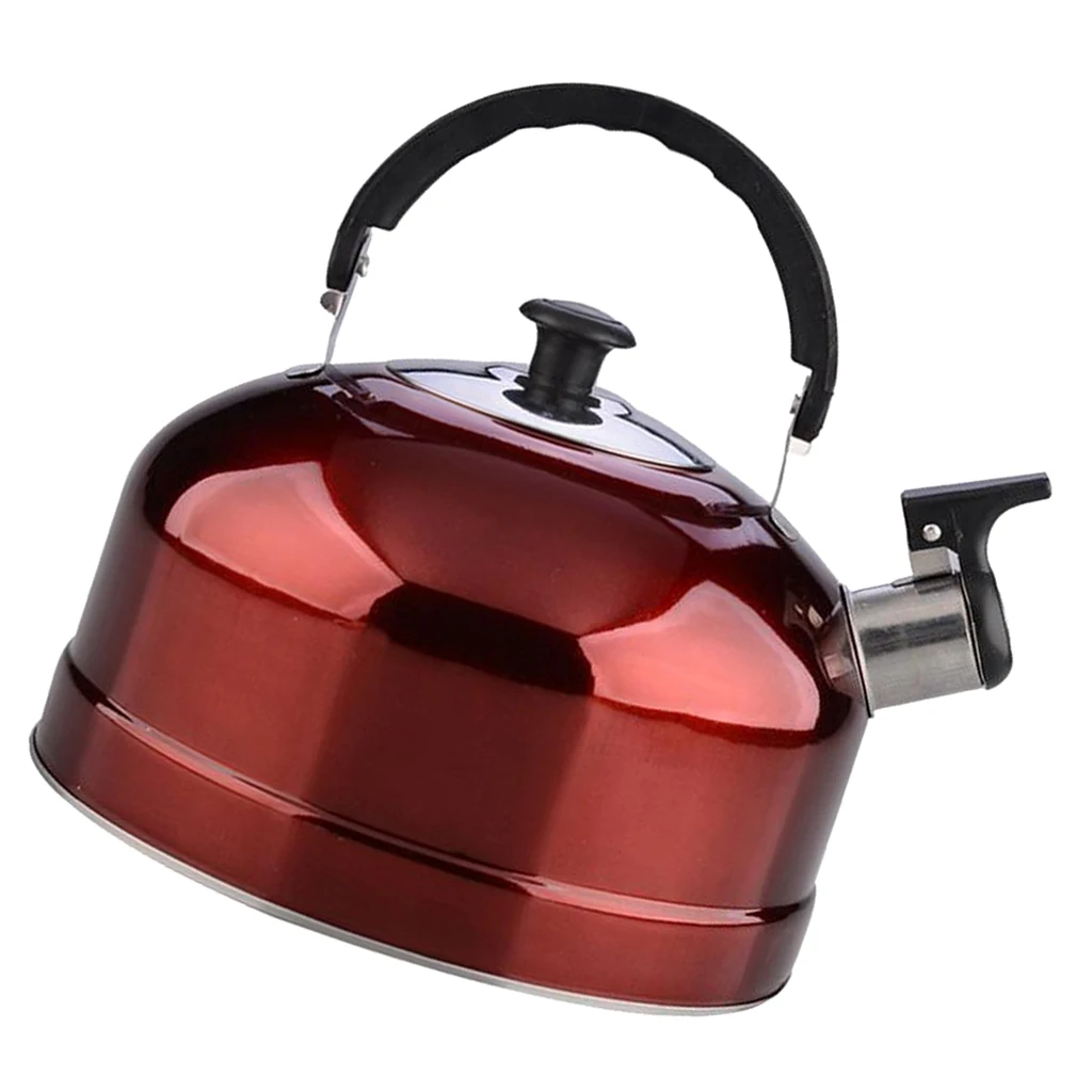 Whistling Tea Kettle Stainless Steel Stovetop Teakettle Sturdy Teapot for Tea Coffee Fast Boiling, Red Mirror Finish 4 Liter