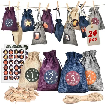 

Felt Christmas Countdown Advent Calendar Bag, 24 Days Burlap Hanging Countdown Calendar Gift Bags Candy Gift Bags