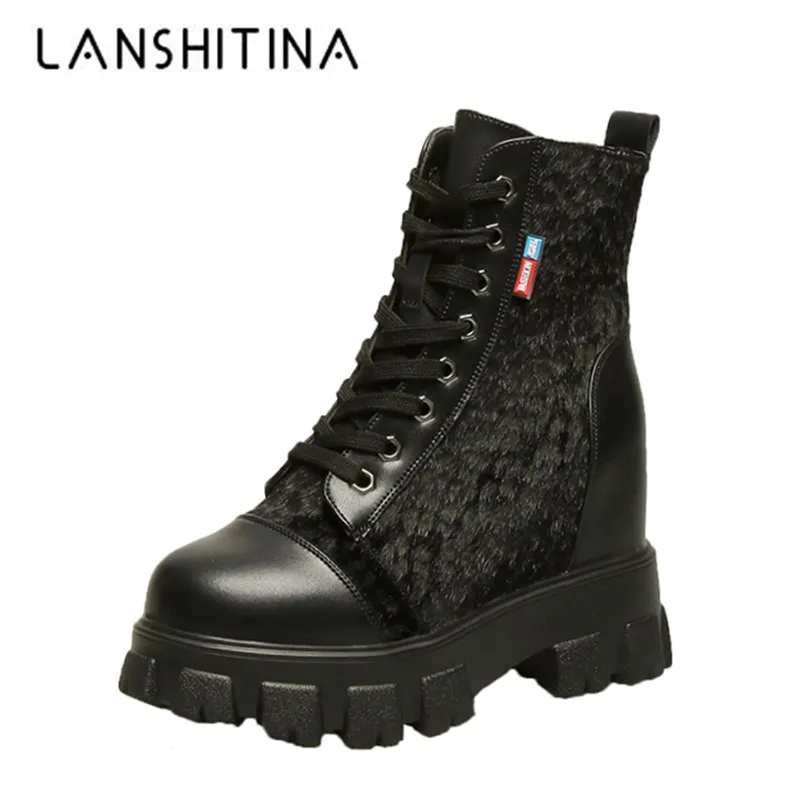

Punk Style Women Ankle Boots Black 9CM Heels Platform Boots High Tops Military Boots Autumn Winter Warm Cotton Shoes Botas Mujer