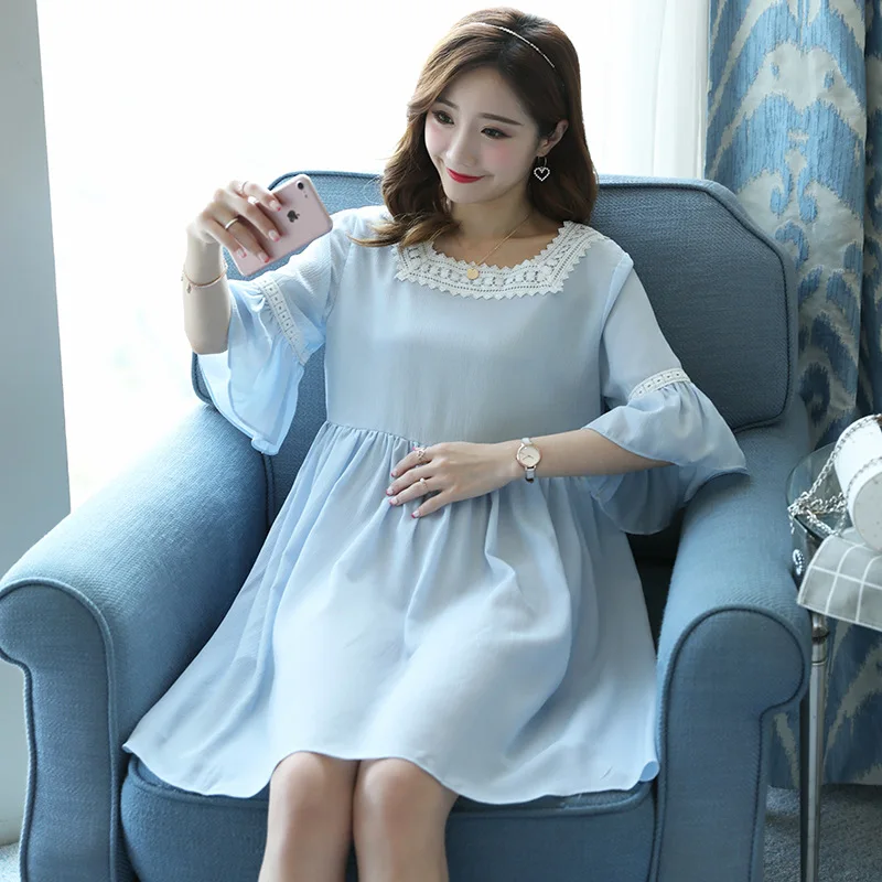 

Pregnant Women Summer Wear Chiffon Pregnant Women Short Sleeve Korean-style Fashion Models GIRL'S Dress Loose-Fit Dress Maternit