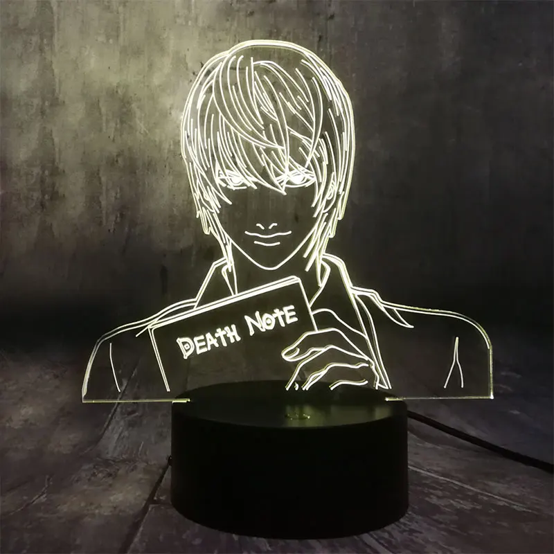 Death Note Yagami 3D ночник светодиодный 7 цветов Изменение сенсорной кнопки настольная лампа USB Освещение сна Декор для спальни подарки для детей Прямая поставка