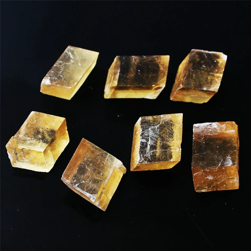 30g/50g/100g Natural Transparent Yellow Optical Calcite Crystal Tumbled Stone Mineral Rough Specimen