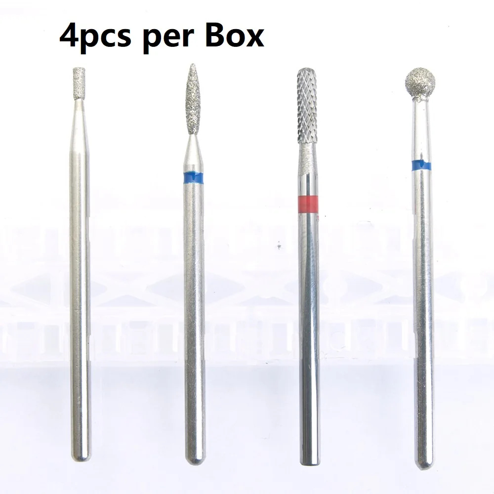 4pcs with Box Diamond Nail Drill Bit Rotery Electric Milling Cutters For Pedicure Manicure Files Cuticle Burr Nail Tools Accesso zirconia roland cadcam milling burs cutters strawberry dental laboratory tools with dc diamond coating for dwx50 dwx51d dwx52 e