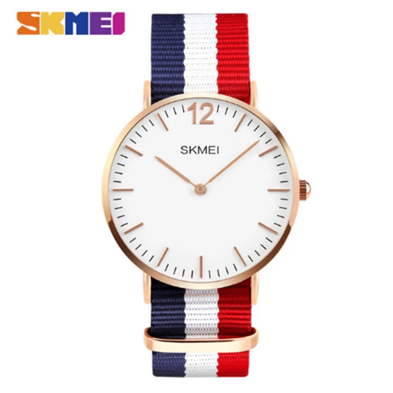 BlueWhiteRedNylon SKMEI модные повседневные женские кварцевые часы люксовый бренд золотые часы для женщин простой дизайн наручные часы для женщин Relogio mujer 1181 - Цвет: BlueWhiteRedNylon