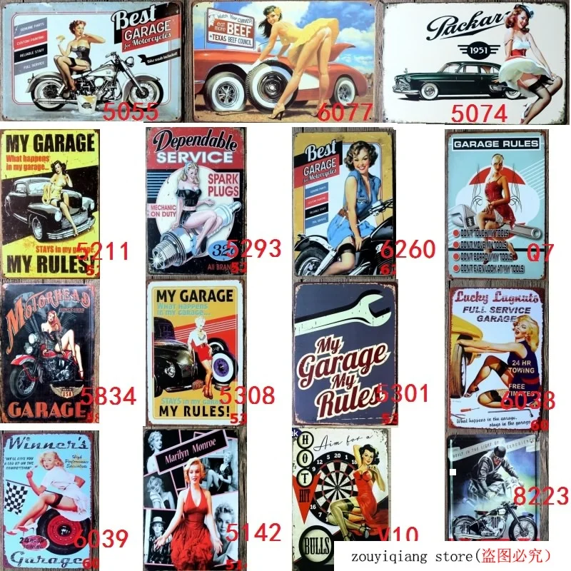 Wall Art Наклейки на стены для декора дома &quotGarage Rules&quot Decalsmetal Олово пластины со