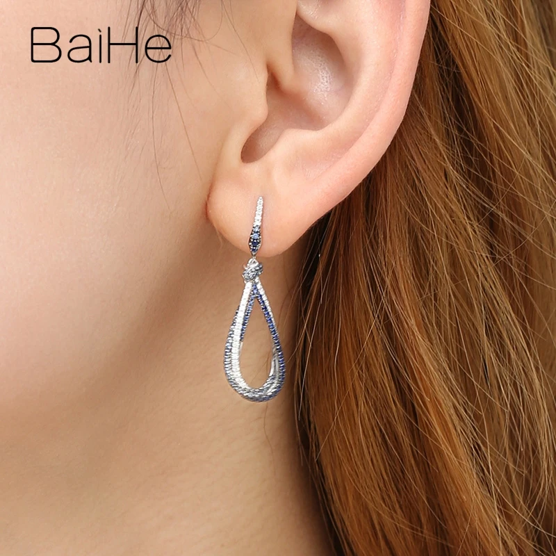 BAIHE Solid 14 K, белое золото+ черное золото 0,64ct, настоящие натуральные кольца, Помолвочные модные ювелирные изделия подарок серьги-гвоздики
