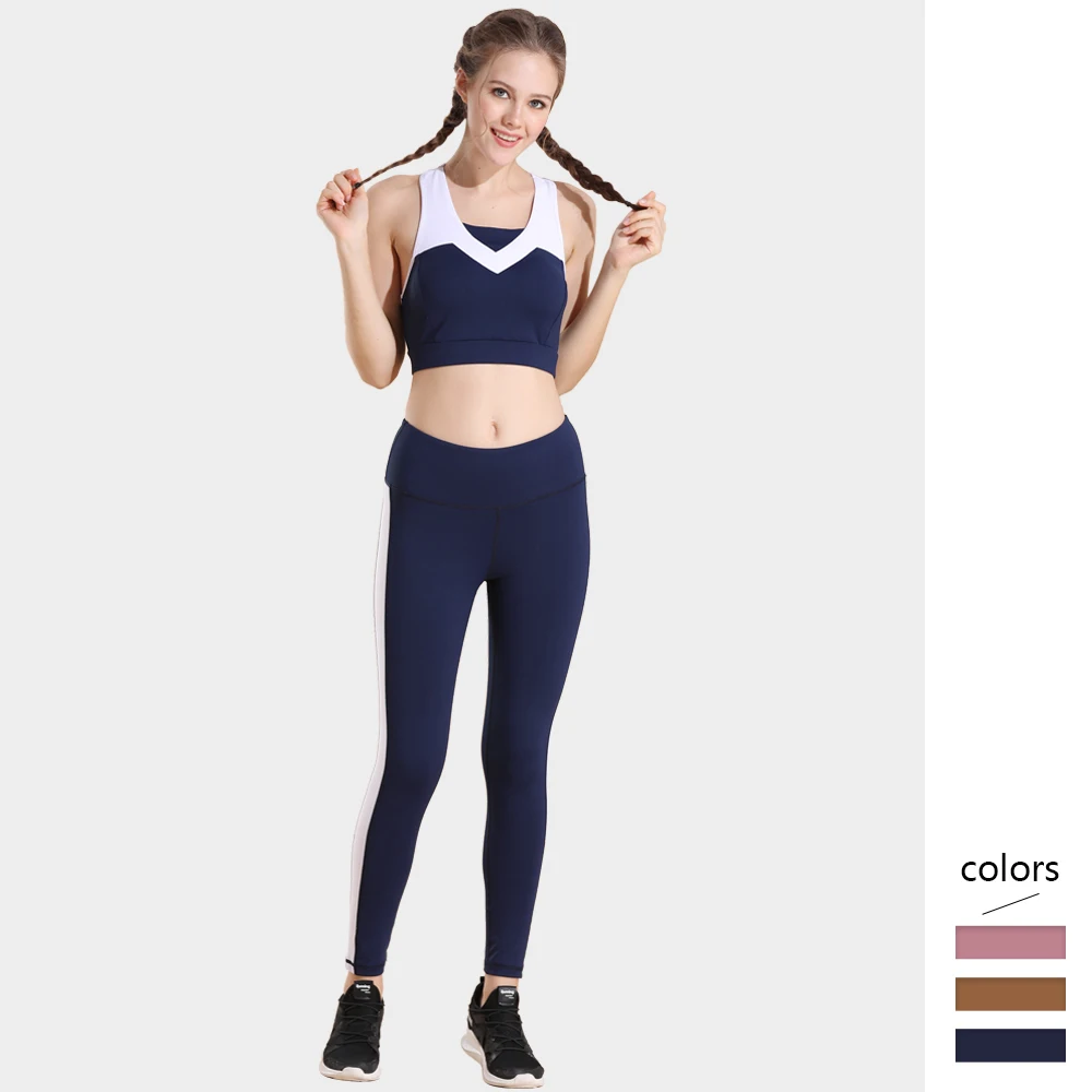 

Female Sports Set Breathable and Quick-dry Sweat Suit for Mujer Fitness Color Blocking Sexy Bra and Skinny Leggings Tracksuit