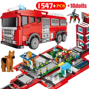 

1547pcs City Fire Truck car Deform Street View Building Blocks Police Station Fireman Figures Bricks Toys for boy