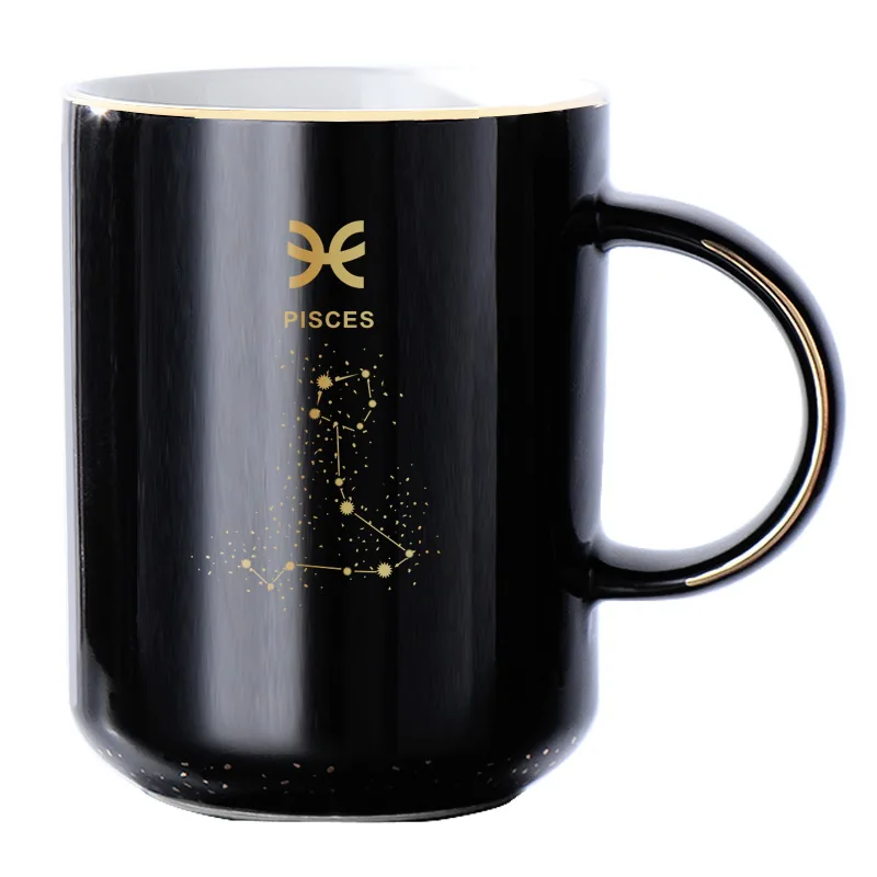 Pisces(black) 12 Созвездие креативные керамические кружки, стильная кофейная чашка большой емкости молочный напиток чашка пара чашка - Цвет: Pisces(black)