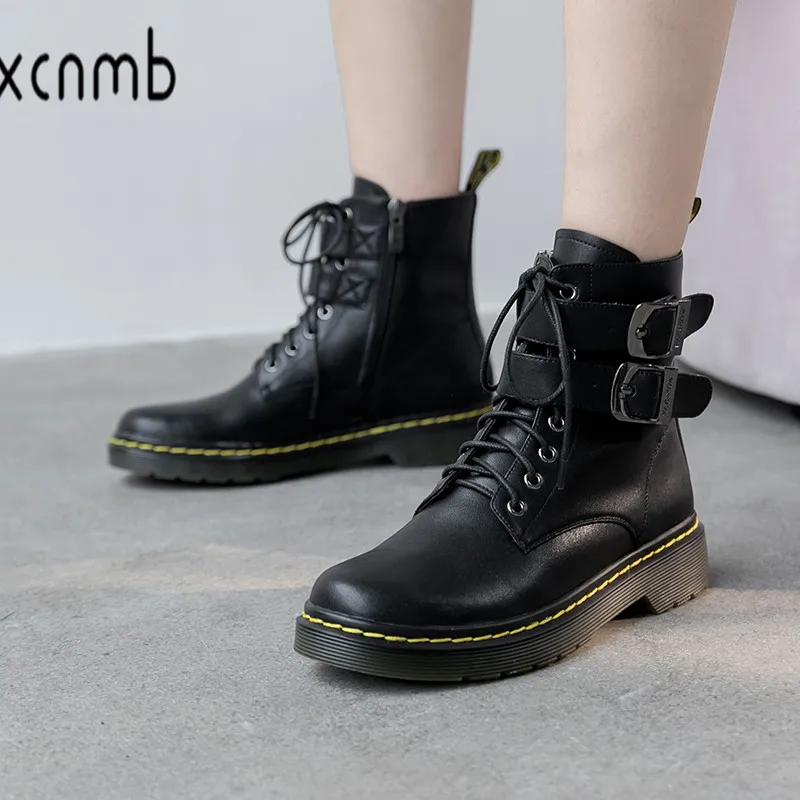 

TXCNMB New Sexy Women Round Toe Ankle Boots Autumn Winter Party Shoes Woman Genuine Leather Vintage Motorcycle Boots