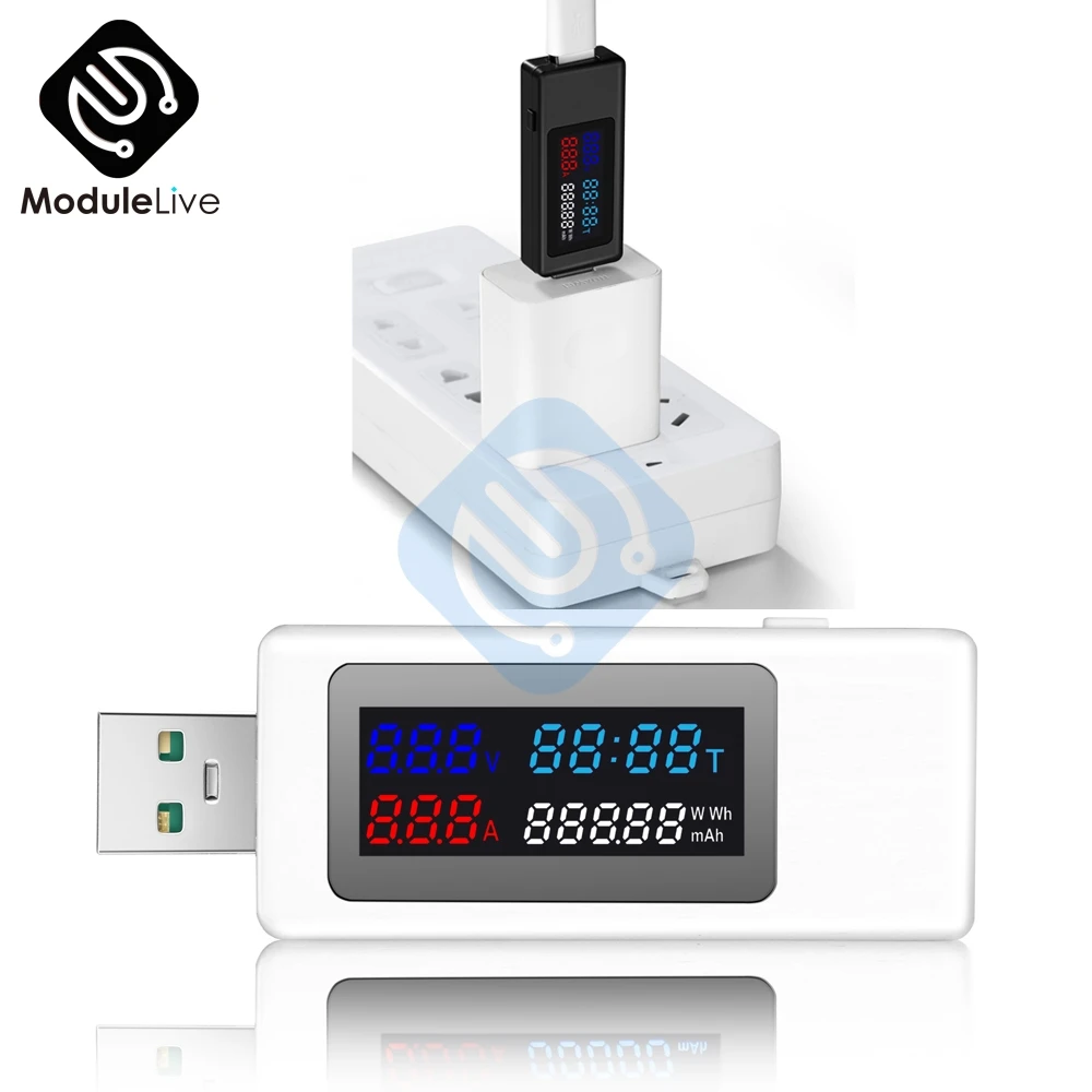 

New DC 4V-30V USB Current Voltage Timing Power Capacity Electric Quantity Tester LCD Display 0-6.5A Voltmeter Ammeter Indicator