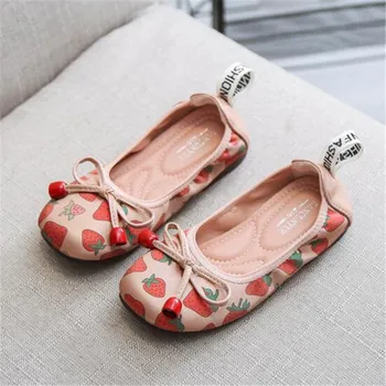 

Wholesale Girl's Shoes Cute Strawberry Bow Children's Single Shoes Soft Sole Princess Loafers Kids Rubber Moccasins