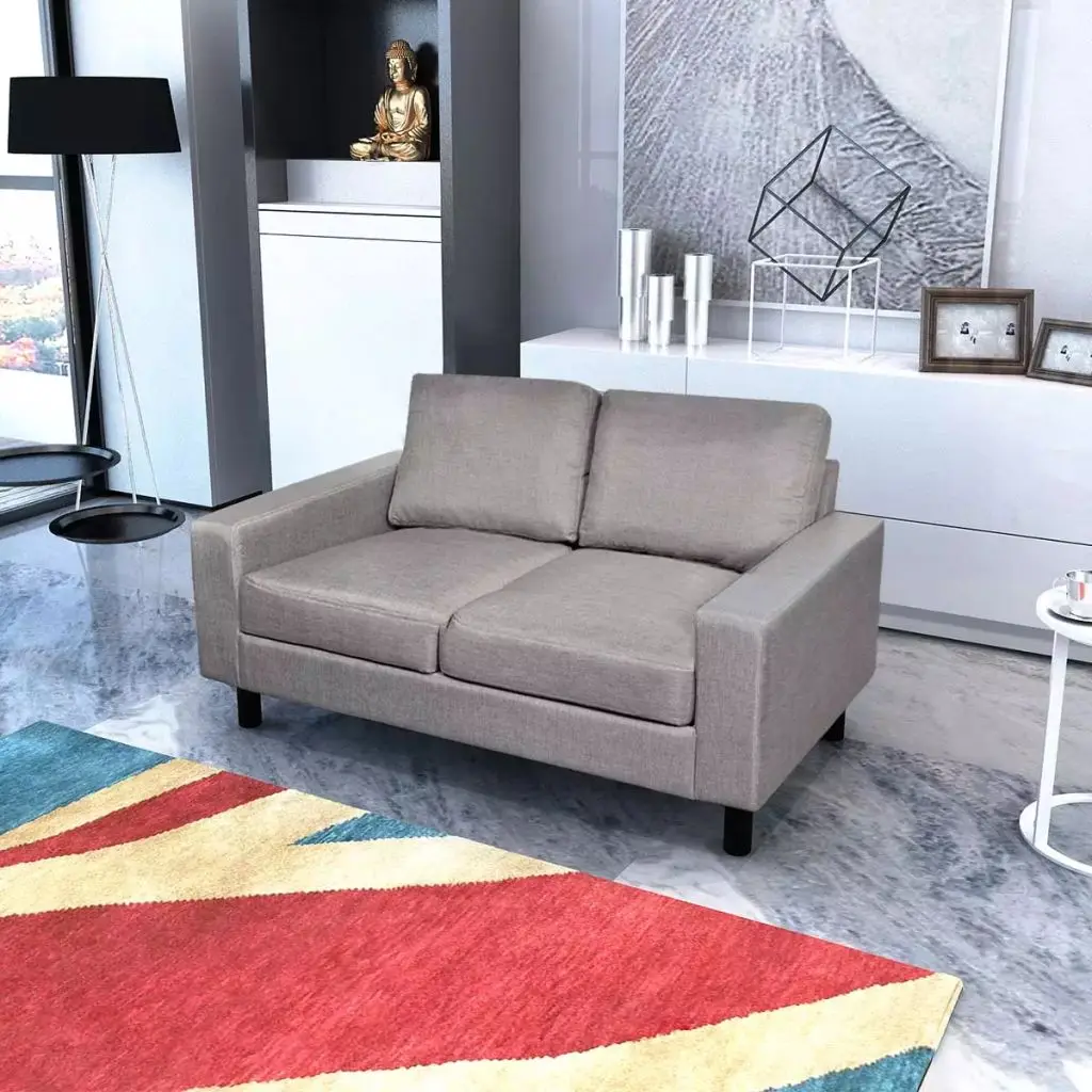 

Modern Upholstered Linen Fabric 2-Seater Sofa Sturdy Metal Bottom Frame Thickly Upholstered Seat Double Sofa