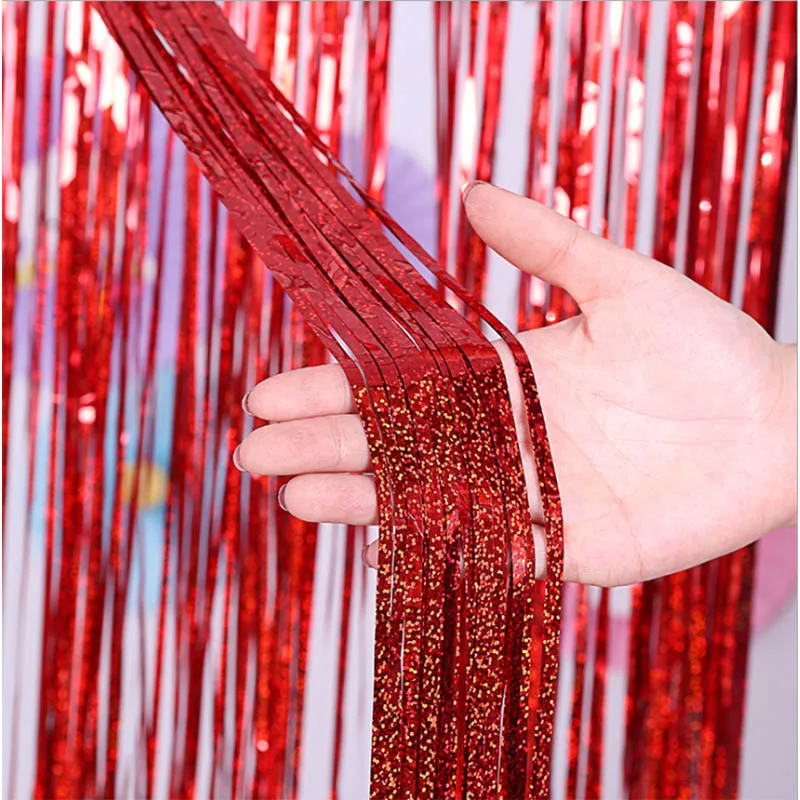 Shiny Red Детская праздничная одежда; девичник вечерние фон Шторы розовое золото мишура Fringe Фольга Шторы Детский День Святого Валентина День Валентина Свадебные украшения Декор - Цвет: Shiny Red