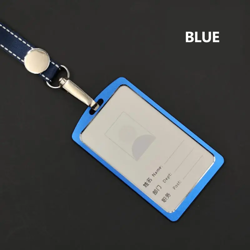 Blue set Высокое качество визитная карточка алюминиевый сплав металлическая Рабочая карточка значок с серым ремешком Id Держатели для мужчин и женщин - Цвет: Blue set