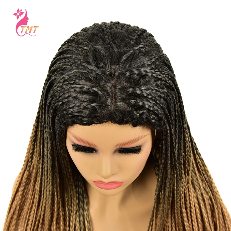 Long Straight Braided Wigs Synthetic Box Braid Wig For Black Women 26'' Machine Made Black Blonde Brown Crochect Braiding Wig
