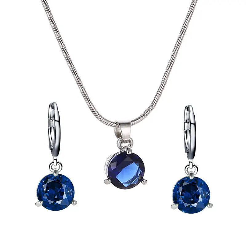 Горячий модный темперамент ювелирные изделия ожерелье/серьги из двух частей Круглый Многоцветный Кристалл кулон набор - Окраска металла: dark blue