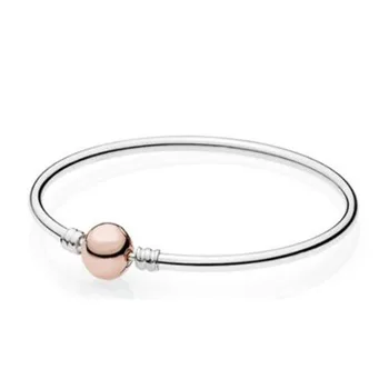 

100% 925 Sterling Silver Pan Bracelet Rose Gold Round Clasp Pan Bracelet Fit European Charm Bracelets Women Jewelry