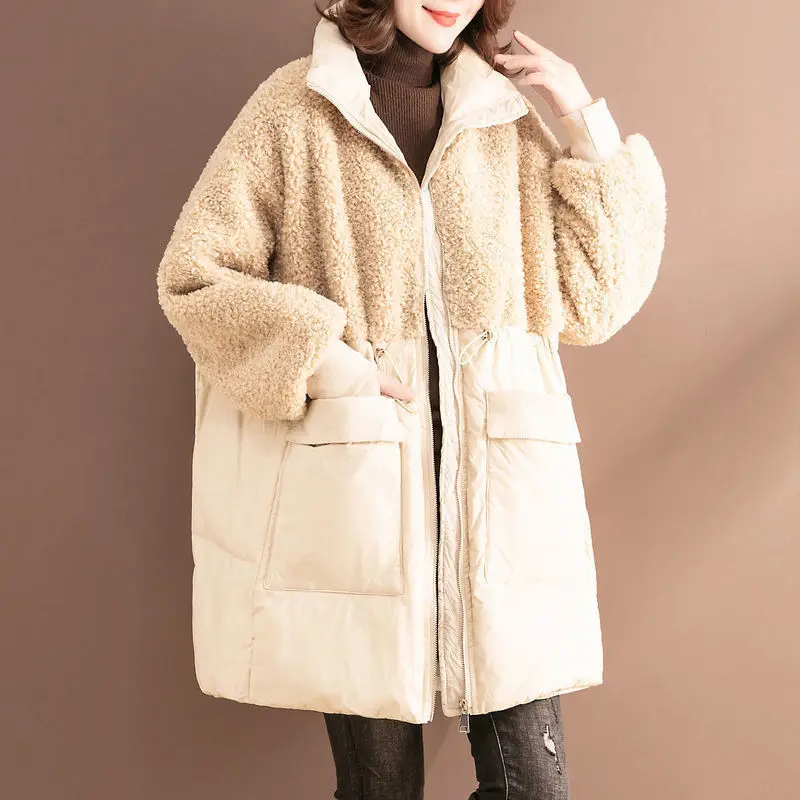 long duvet coat Woman Jacket Parkas Coat Coat Women's Winter Fashion Stitching Lamb Wool Cotton Coat Loose Large Size Women Veste Femme womens long black puffer coat Coats & Jackets