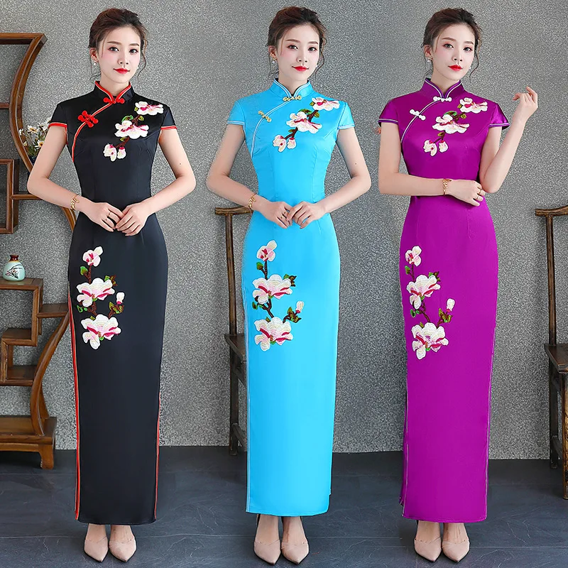 Женское тонкое платье вечерние Длинные Cheongsam свадебное роскошное сексуальное свадебное платье Qipao модная одежда в китайском стиле Vestido