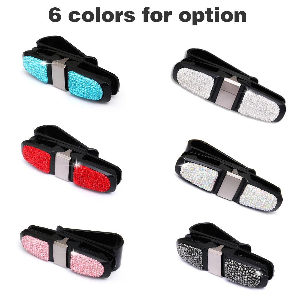 Car Sunglasses Holder Bling Sunglasses Holder Clip Diamond Rhinestone Shining 180 Degree Rotation Glasses Holder for Car