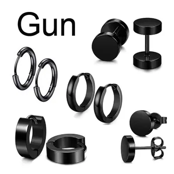 

5 pair Multiple Styles Unisex Black Color Stainless Steel Piercing Earring For Women Men Punk Gothic Barbell Earring Ear Circle