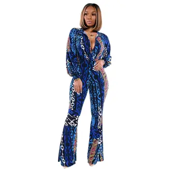 

Fashion Sexy Women Long Sleeve Jumpsuit Female Streetwear Rompers Casual Print Playsuit Overalls Women Flare Pants Jumpsuits