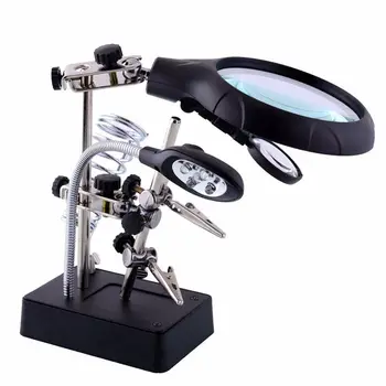 

EU Plug,Welding Magnifying Glass 5 LED Auxiliary Clip Magnifier 3 In1 Hand Soldering Solder Iron Stand Holder Station