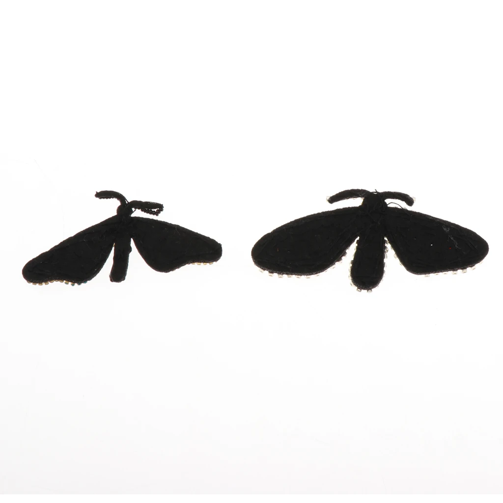 2Pcs Handmade Beaded Sequin Crystal Dragonfly Design Patches Badge Applique Clothing Bags Decorated Sewing Accessories