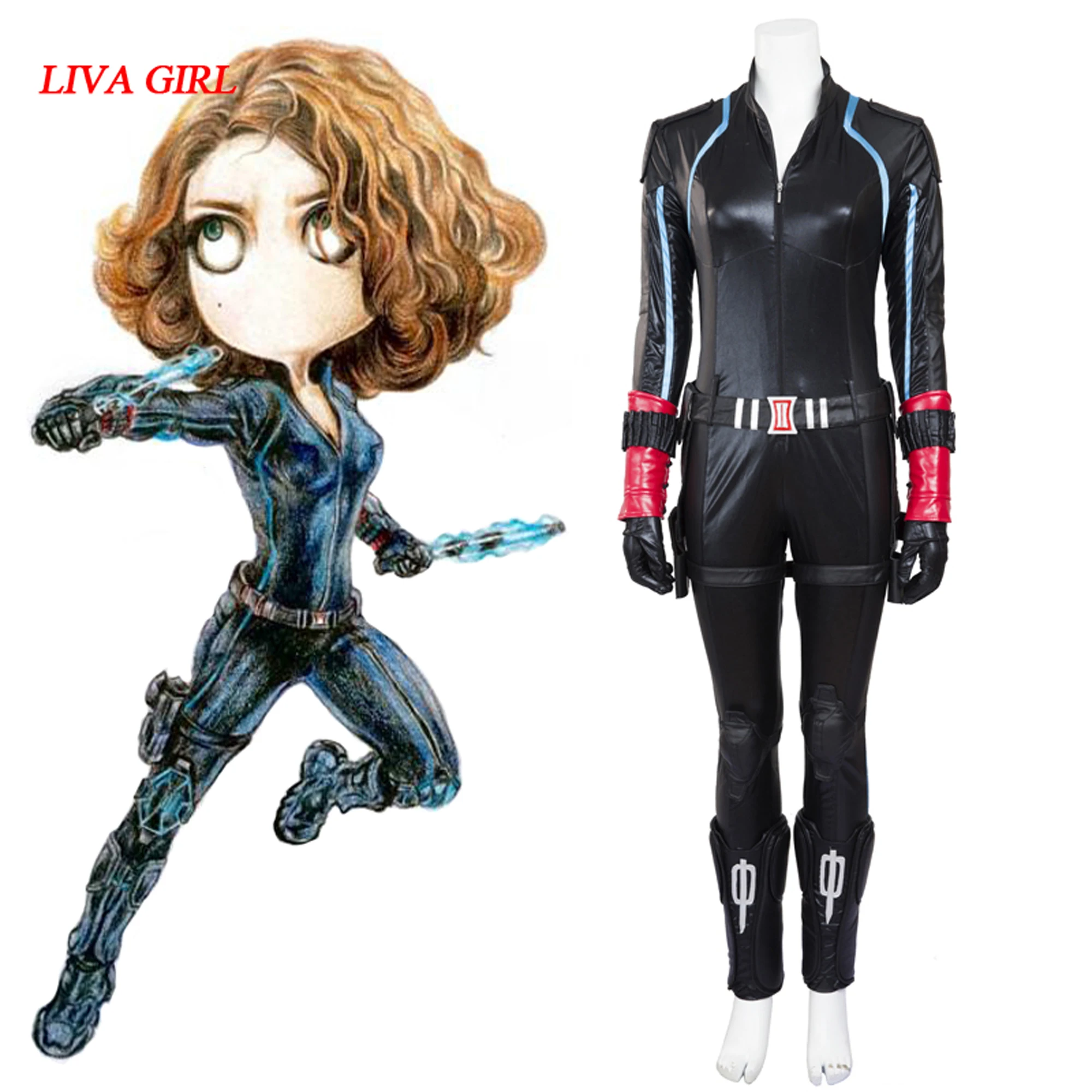 

New The Avengers 2 Age of Ultron Black Widow Costume Outfit Natasha Romanoff Sexy Jumpsuit Halloween Cosplay Costume