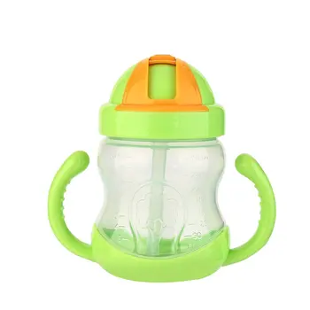 

280ml Baby Bottle Drinking Straw Milk Fruit Juice Water Feeding Kids Infant Silicone Milk Nibbler Safe Drink Bottle Handle Spout