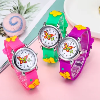 

Luxury Beautiful butterfly Children Watches Silicone Strap Analog Kids Quartz Watch For Boys Girls Student Clock Montre Enfant