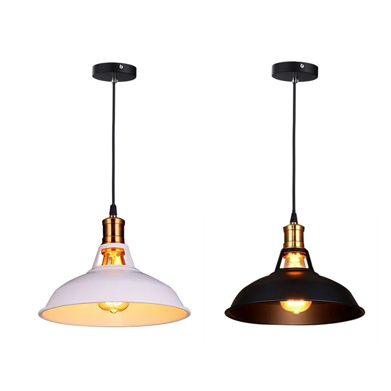 

2Pcs Retro Industrial Edison Simplicity Chandelier Vintage Ceiling Lamp With Metal Shiny Nordic Style Shade (White & Black)