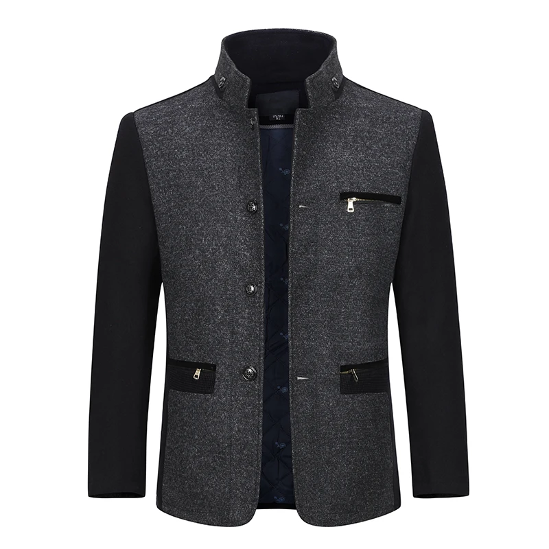 

YOUTHUP Winter Men's Wool Color Matching Coat Single Breasted Casual Thick Coats Overcoats Mens Topcoat Streetwear 2 Colors