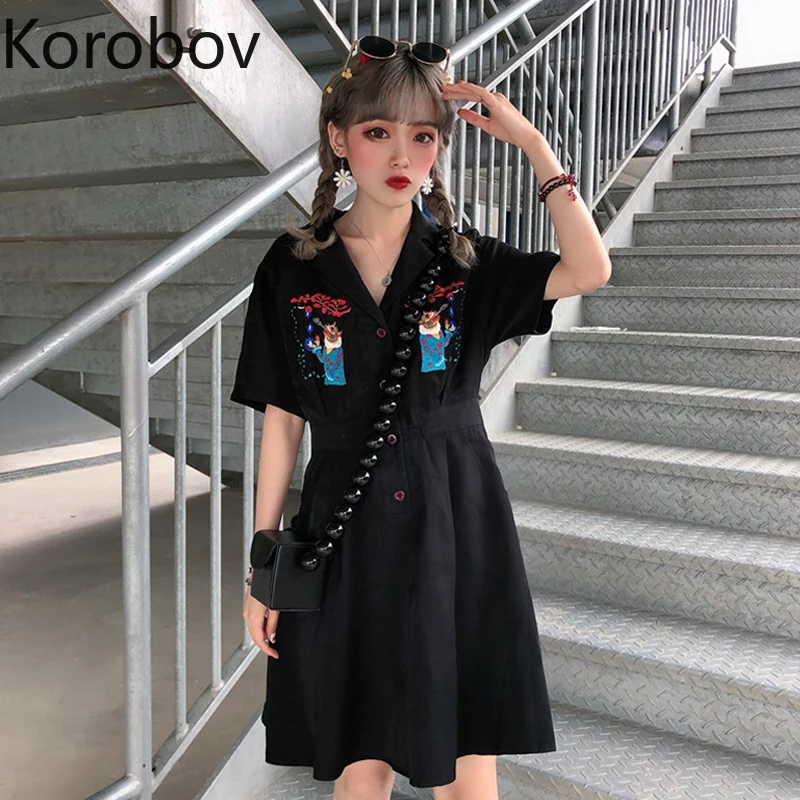 Женское платье с вышивкой Korobov Harajuku корейское уличное высокой талией Новинка