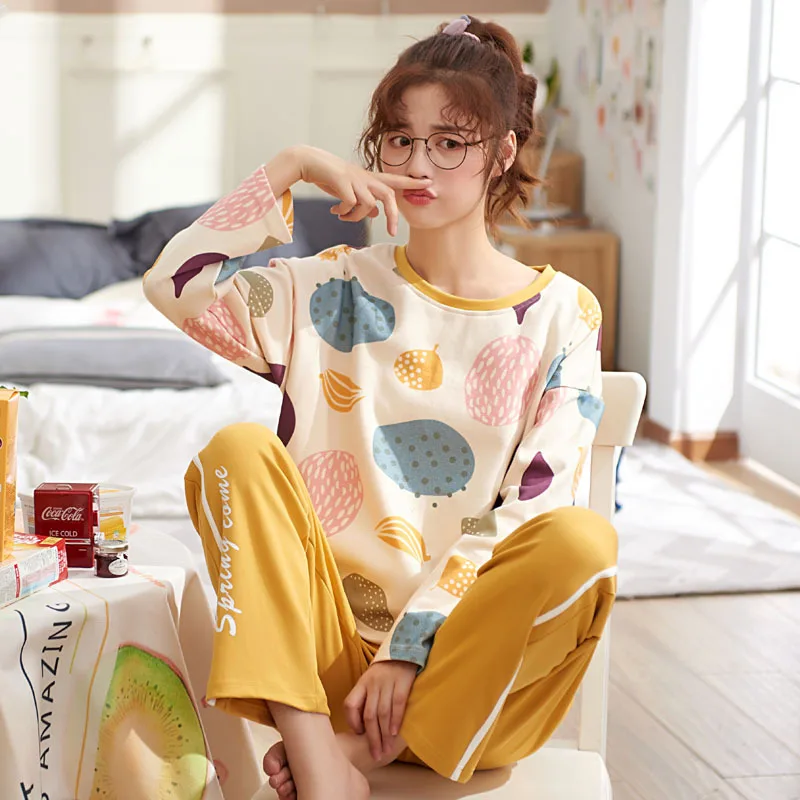 Y677A women pajamas Женский комплект пижам из хлопка на осень и зиму, милая одежда для сна с длинными рукавами, пижама, домашняя одежда, молодежная одежда для сна - Цвет: Y677A women pajamas