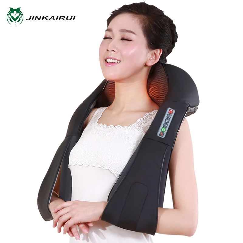 (with Gift Box) JinKaiRui U Shape Electrical Shiatsu Back Neck Shoulder Infrared Heated Kneading Car/Home Massager 1Pcs or 2Pcs