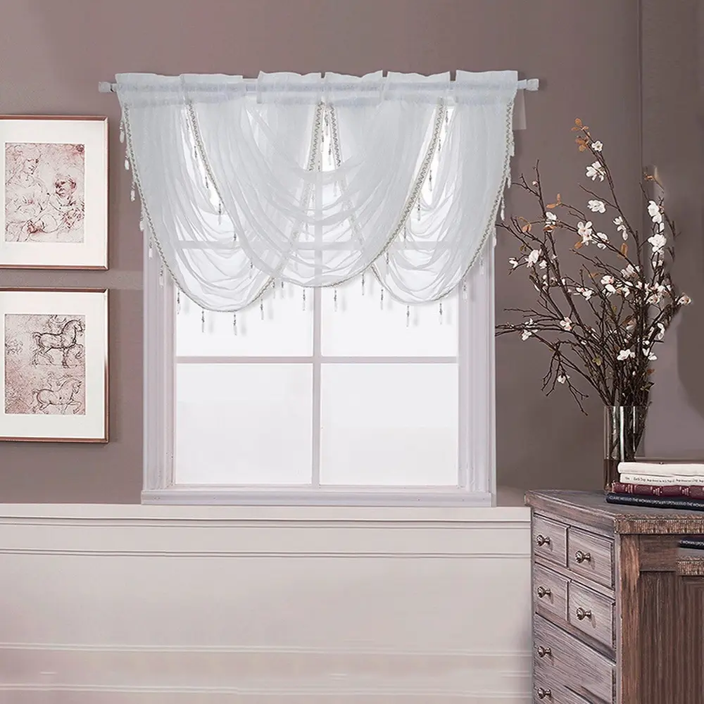 

Waterfall Valance Curtains Silver Silk Line Luxury Beaded Curtain Valance Sheer Window Curtains For Kitchen Living Room