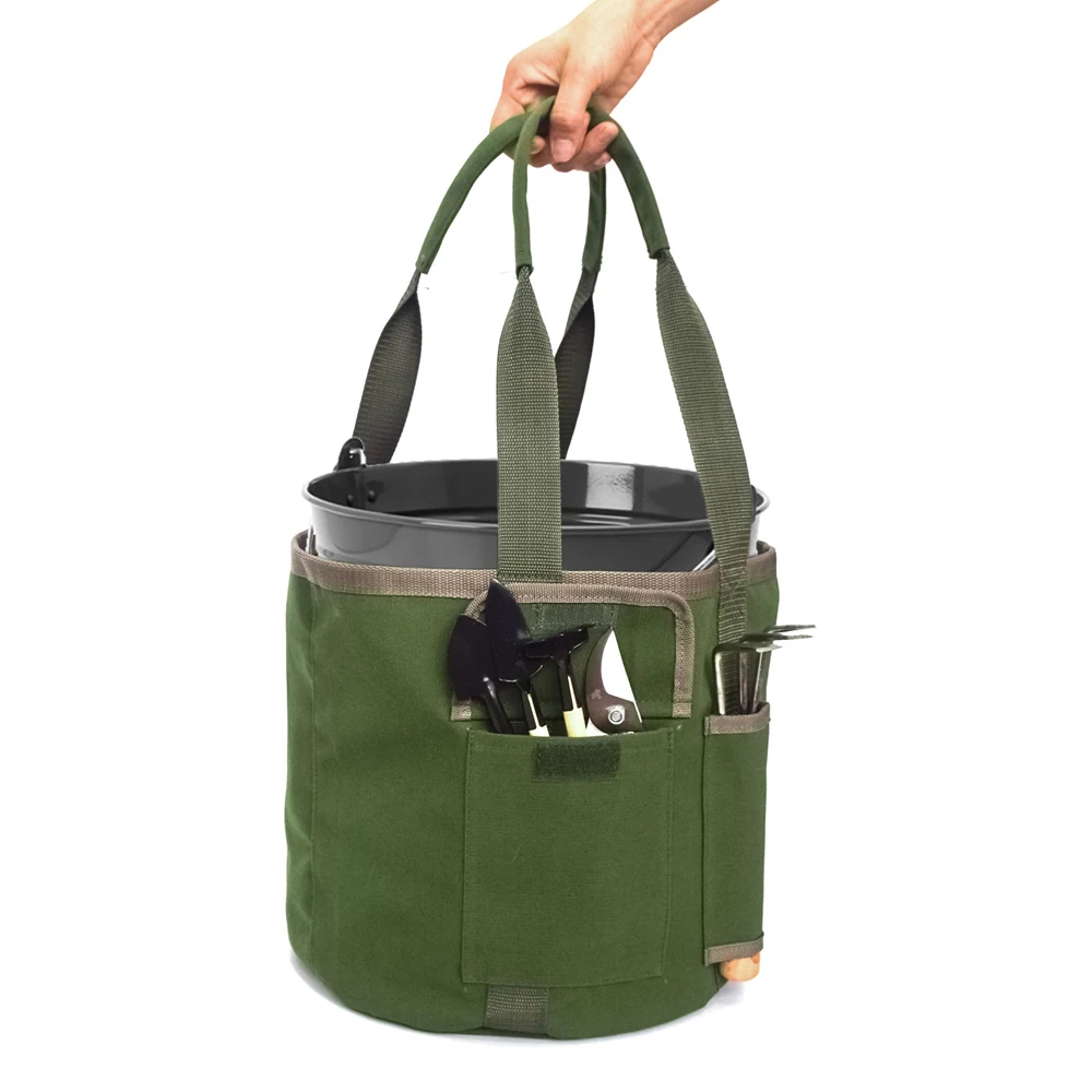 Portable Bucket Tool Bag Garden Bag for Leaves Waterproof Storage Bag Pouch for Garden Tool Foldable Tool Pouch with handle