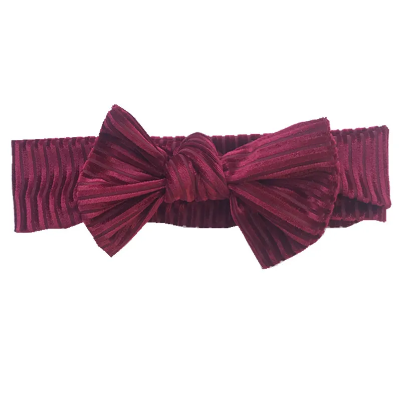 baby girls 5inch bow headband cute bow velvet strip turban Head Wraps Kids Top Knot Hairband Hair Accessories - Цвет: wine red